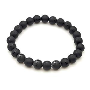 Natural Black Onyx Agate Bracelet Smooth Round Moon Star Stretchy, approx 8mm [BR11148]