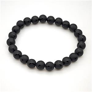 Natural Black Onyx Agate Bracelet Smooth Round Stretchy, approx 8mm [BR11150]