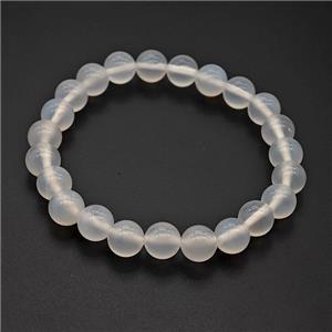Natural White Agate Bracelet Smooth Round Stretchy, approx 8mm [BR11151]