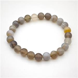 Natural Botswana Agate Bracelet Smooth Round Gray Stretchy, approx 8mm [BR11152]