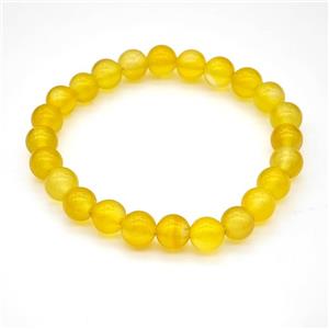 Natural Agate Bracelet Yellow Dye Smooth Round Stretchy, approx 8mm [BR11153]