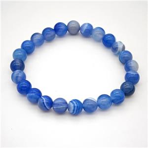 Natural Stripe Agate Bracelet Blue Dye Smooth Round Stretchy, approx 8mm [BR11154]