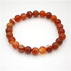Natural Stripe Agate Bracelet Red Dye Smooth Round Stretchy, approx 8mm [BR11155]