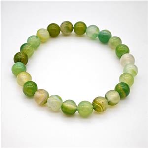 Natural Stripe Agate Bracelet Green Dye Smooth Round Stretchy, approx 8mm [BR11156]