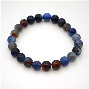 Natural Agate Bracelet Blue Dye Smooth Round Stretchy, approx 8mm [BR11157]