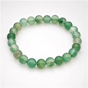 Natural Agate Bracelet Green Dye Smooth Round Stretchy, approx 8mm [BR11159]