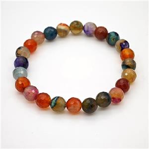 Natural Agate Bracelet Dye Faceted Round Stretchy, approx 8mm [BR11163]