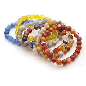 Natural Agate Bracelet Dye Smooth Round Stretchy Mixed, approx 8mm [BR11164]