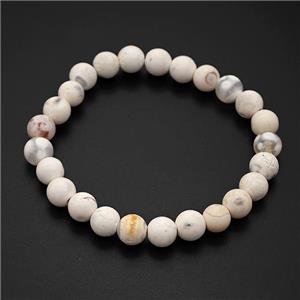 Fire Agate Bracelet White Smooth Round Stretchy, approx 8mm [BR11165]