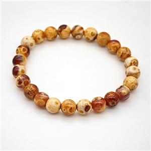 Fire Agate Bracelet Orange Smooth Round Stretchy, approx 8mm [BR11169]