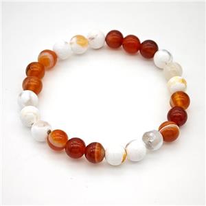 Fire Agate Bracelet White Red Smooth Round Stretchy, approx 8mm [BR11172]