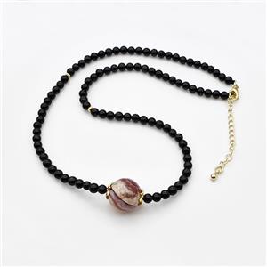 Black Onyx Agate Necklace Smooth Round, approx 12mm, 4mm, 38-43cm length [BR11183]