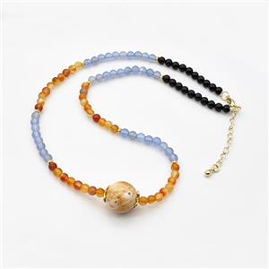Natural Agate Necklace Blue Red Dye Smooth Round, approx 12mm, 4mm, 38-43cm length [BR11184]