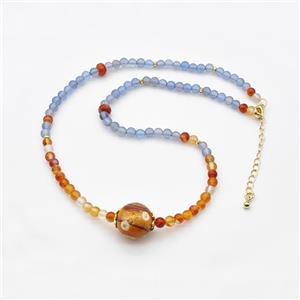 Natural Agate Necklace Blue Red Dye Smooth Round, approx 12mm, 4mm, 38-43cm length [BR11185]
