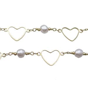 Copper Chain With Pearlized Plastic Heart Gold Plated, approx 7mm, 14mm [CH10737]