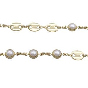 Copper Chain With Pearlized Plastic Gold Plated, approx 7-9mm, 6mm [CH10738]