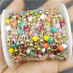 Copper Chain Multicolor Enamel Heart Gold Plated, approx 5mm [CH10794-5MM]