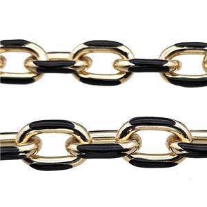 Aluminium Rolo Chain Black Enamel Gold Plated, approx 15-21mm [CH10889]