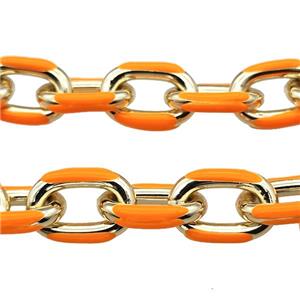 Aluminium Rolo Chain Orange Enamel Gold Plated, approx 15-21mm [CH10895]