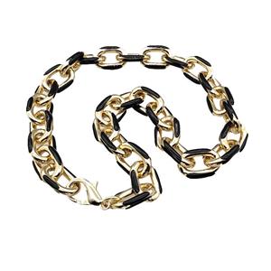 Aluminium Necklace Black Enamel Gold Plated, approx 15-21mm, 42cm length [CH10900]