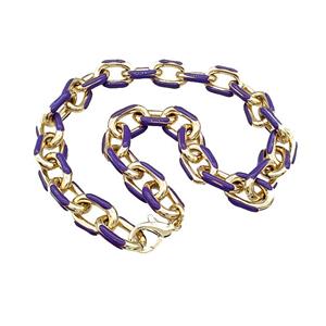 Aluminium Necklace Purple Enamel Gold Plated, approx 15-21mm, 42cm length [CH10901]