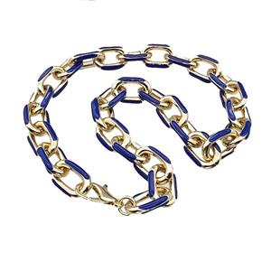 Aluminium Necklace Royal Blue Enamel Gold Plated, approx 15-21mm, 42cm length [CH10902]