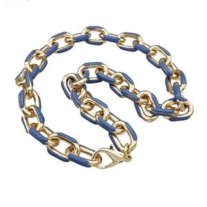 Aluminium Necklace Blue Enamel Gold Plated, approx 15-21mm, 42cm length [CH10904]