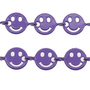 Copper Emoji smileface Chain with fire lavender lacquered, approx 6mm [CHCL555]