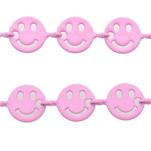 Copper Emoji smileface Chain with fire lt.pink lacquered, approx 6mm [CHCL561]