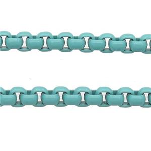 stainless Iron Box Chain with fire teal lacquered, approx 4mm [CHCL660-4MM]