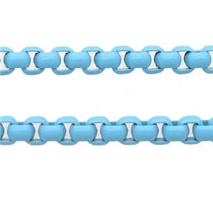 stainless Iron Box Chain with fire lt.blue lacquered, approx 4mm [CHCL661-4MM]
