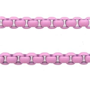 stainless Iron Box Chain with fire lt.pink lacquered, approx 4mm [CHCL672-4MM]