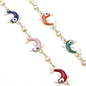Copper Chain Enamel Dolphin Gold Plated, approx 9-10mm [CHCL713]