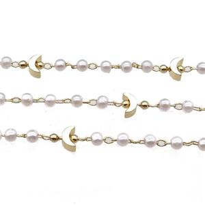 Copper Chain With Pearlized Plastic Moon Gold Plated, approx 5mm, 3mm [CHCL715]