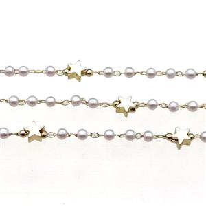 Copper Chain With Pearlized Plastic Star Gold Plated, approx 5mm, 3mm [CHCL716]