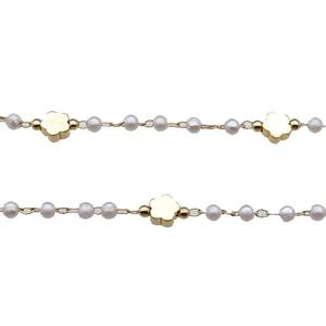 Copper Chain With Pearlized Plastic Flower Gold Plated, approx 5mm, 3mm [CHCL718]