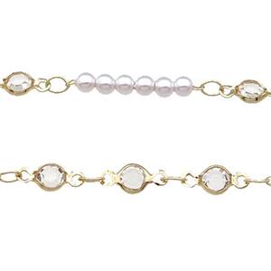 Copper Chain With Pearlized Plastic Gold Plated, approx 4.5mm, 3mm [CHCL723]