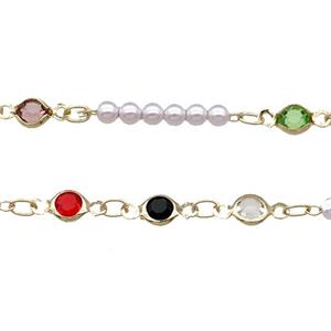 Copper Chain With Pearlized Plastic Gold Plated, approx 4.5mm, 3mm [CHCL724]