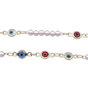 Copper Chain With Pearlized Plastic Enamel Evil Eye Gold Plated, approx 4.5mm, 3mm [CHCL725]