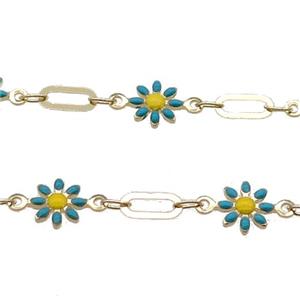 Copper Chain With Enamel Daisy Gold Plated, approx 7.5mm, 3x8mm [CHCL727]