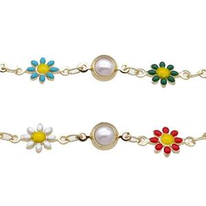 Copper Chain With Enamel Daisy Gold Plated, approx 7.5mm, 6mm [CHCL728]