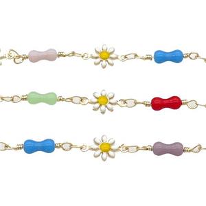 Copper Chain Enamel Gold Plated, approx 7.5mm, 3x8mm [CHCL729]