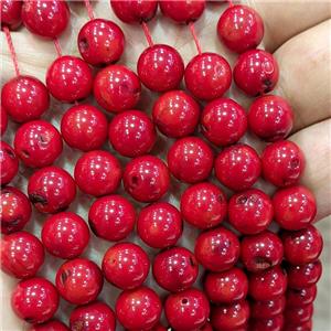 Natural Red Coral Beads Smooth Round Dye C-Grade, approx 10mm [CROT15]