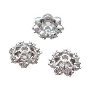 copper beadcaps pave zircon, Unfade, plastinum plated, approx 7mm dia [FD10629]