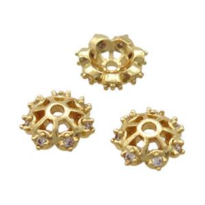 copper beadcaps pave zircon, Unfade, gold plated, approx 7mm dia [FD10630]