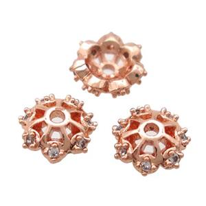 copper beadcaps pave zircon, Unfade, rose gold, approx 7mm dia [FD10631]