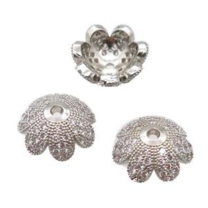copper beadcaps pave zircon, Unfade, platinum plated, approx 8.5mm dia [FD10632-8MM]