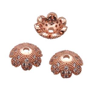 copper beadcaps pave zircon, Unfade, rose gold, approx 8.5mm dia [FD10634-8MM]