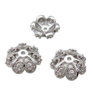 colorfast copper bead pave zircon, platinum plated, approx 9mm dia [FD10635-9MM]