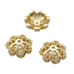 colorfast copper bead pave zircon, gold plated, approx 11mm dia [FD10636-11MM]
